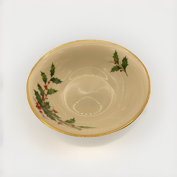 Lenox Other - Lenox China Holiday Pattern 9.5" Serving Bowl Inside Berries/Leaves/Gold Trim /r